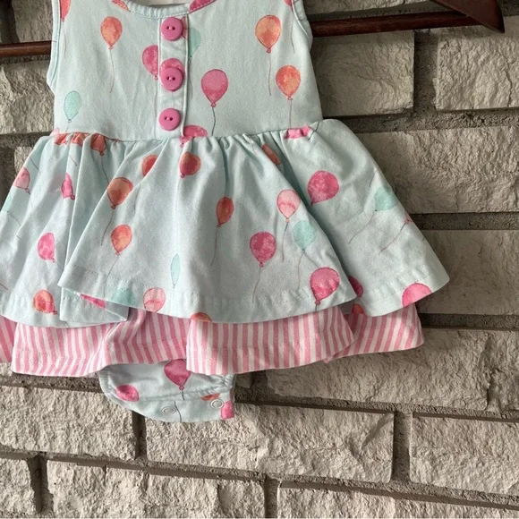SweetHoney Light Blue Pink Balloon Printed Skirted Bodysuit Size 12 Months